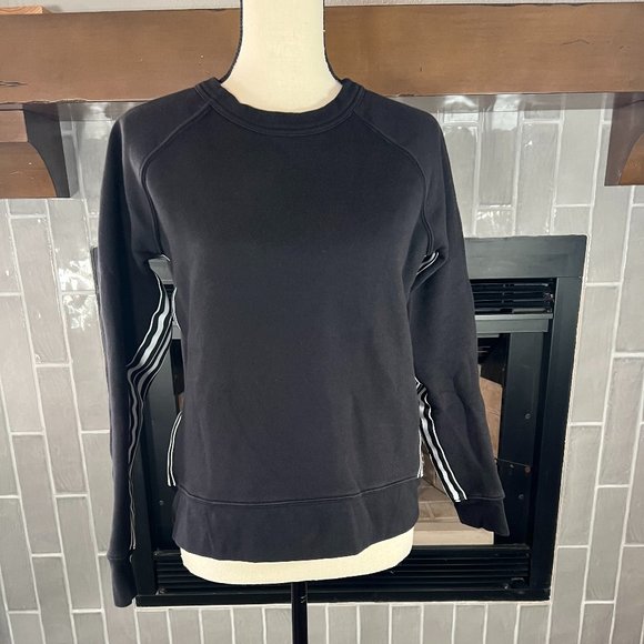 Athleta Tops - ATHLETA 24/7 Black Striped Crewneck Sweatshirt Size Small